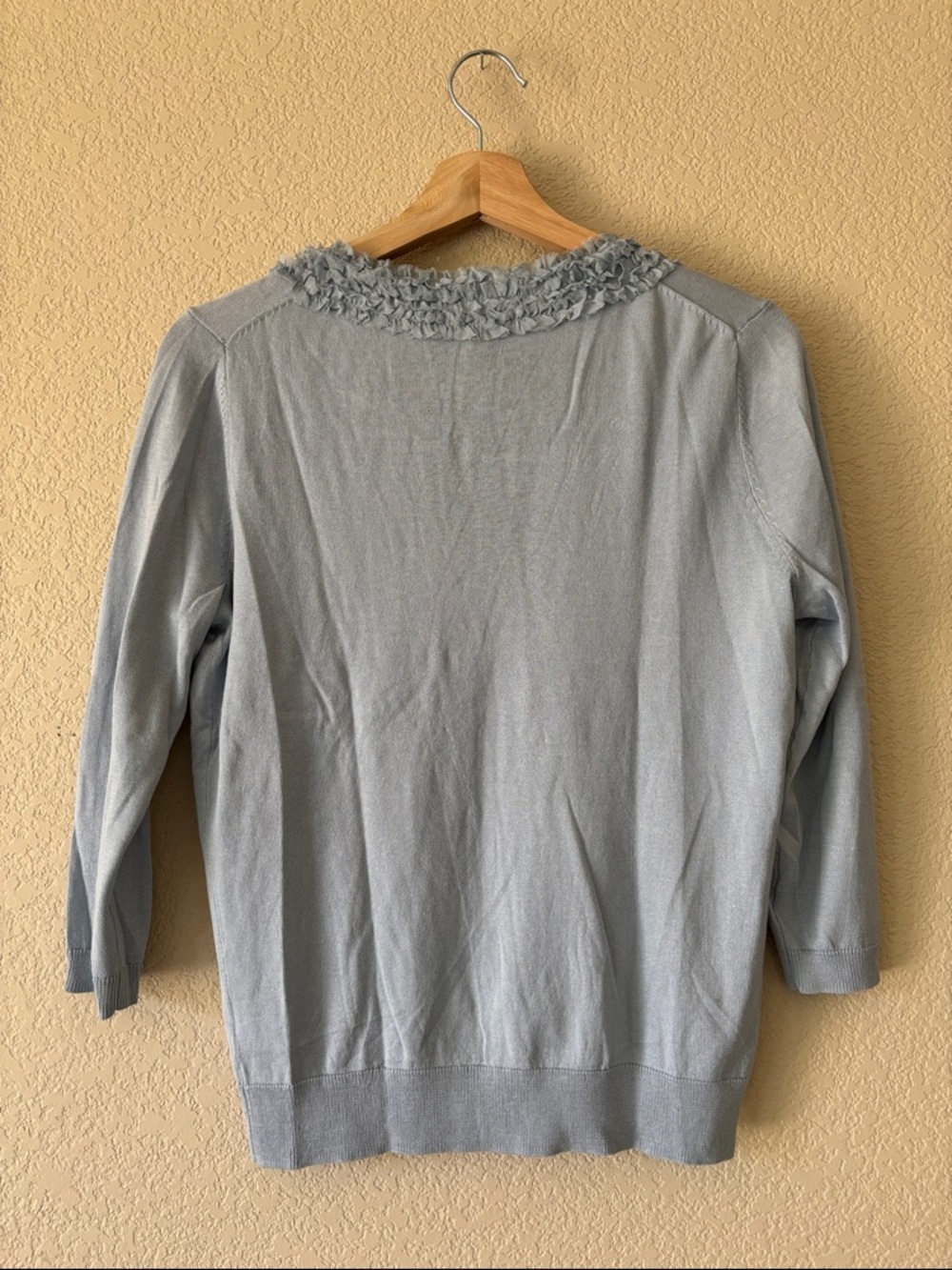 Talbots Petiites Light Blue Ruffle-Trim V-Neck Cardigan - Picture 4 of 4